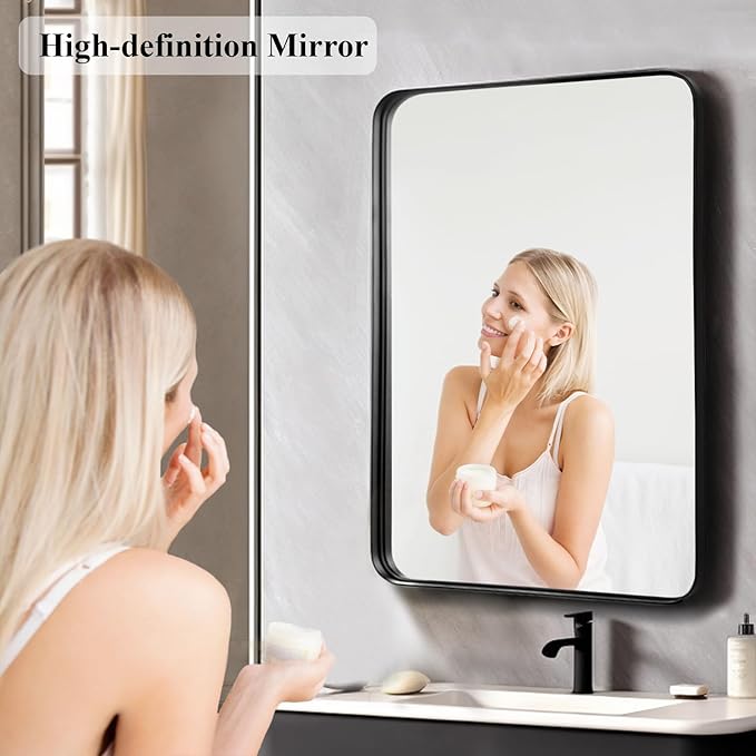 Fabuday Bathroom Mirror Over Sink 24x36 Black - Framed Matte Bathroom Vanity Mirror, Wall Mounted Decor Mirror for Living Room, Restroom, Entryway, Hangs Vertically or Horizontally