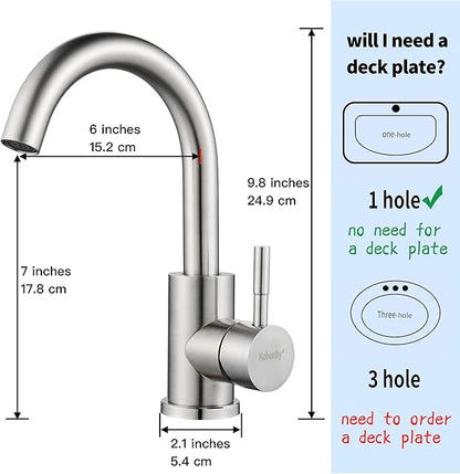 Wet Bar Sink Faucet Single Hole, Brushed Nickel Single Handle Faucet for Kitchen or Bathroom Sink, Modern Stainless Steel Prep Sink Faucet Commercial rv Sink Faucet Laundry Sink Faucet