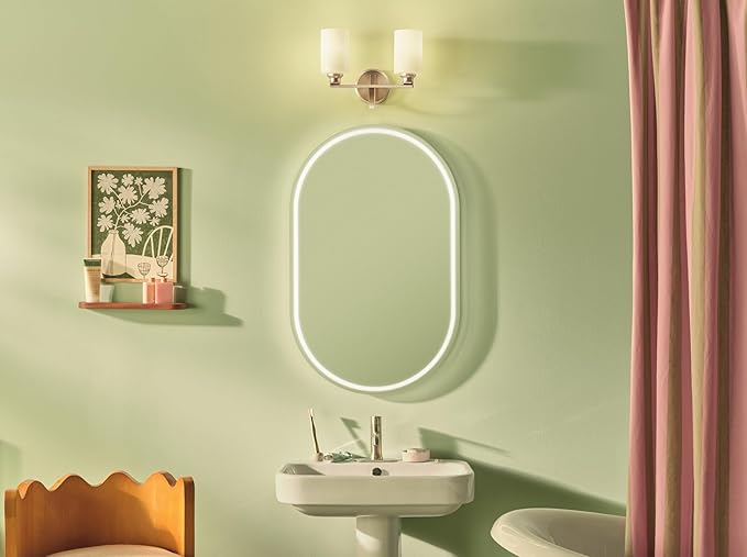 Kichler Gioe 14.25" 2-Light Vanity Light with Opal Glass in Champagne Bronze, Damp Rated, for Bathroom, Powder Room, Over a Mirror, (14.25" W x 10.5" H), 55225CPZ
