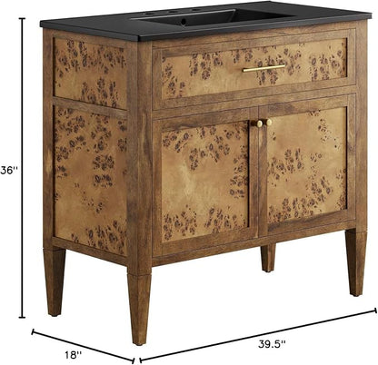 Modway Elysian 36" Burl Wood Bathroom Vanity in Black Brown with Ceramic Sink Basin