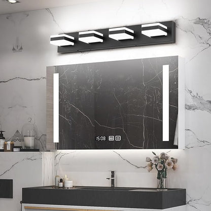 SOLFART Bathroom Light Fixtures, 4 Lights Modern LED Vanity Lights Over Mirror, Matt Black Bathroom Lights Cool Light 6000K