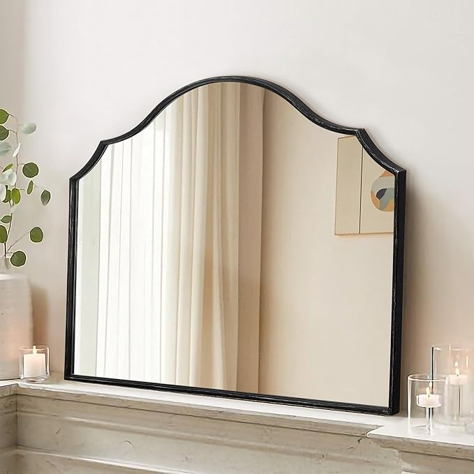 Besdomus Black Wooden Vanity Mirror: 32"x24" Bathroom Mirrors for Over Sink | Scalloped Modern Minimalist Decorative Wall Mirror for Dresser/Mantel/Bedroom/Entryway/Fireplace/Nightstand/Dining Room