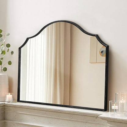 Besdomus Black Wooden Vanity Mirror: 32"x24" Bathroom Mirrors for Over Sink | Scalloped Modern Minimalist Decorative Wall Mirror for Dresser/Mantel/Bedroom/Entryway/Fireplace/Nightstand/Dining Room