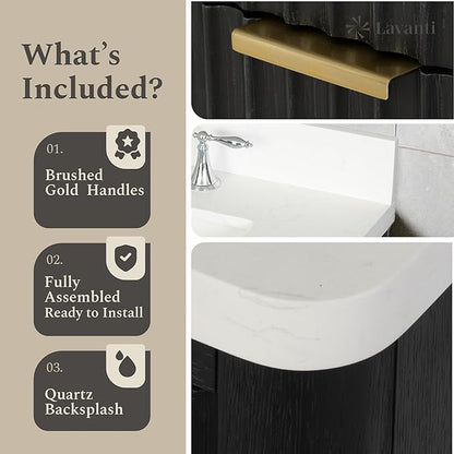 Lavanti Wooderna 30 Inch Bathroom Vanity with Sink – Stylish Firewood Black Vanity Bathroom with Storage Cabinet – Modern Bathroom Vanities with Single Vanity Sink & Quartz Countertop