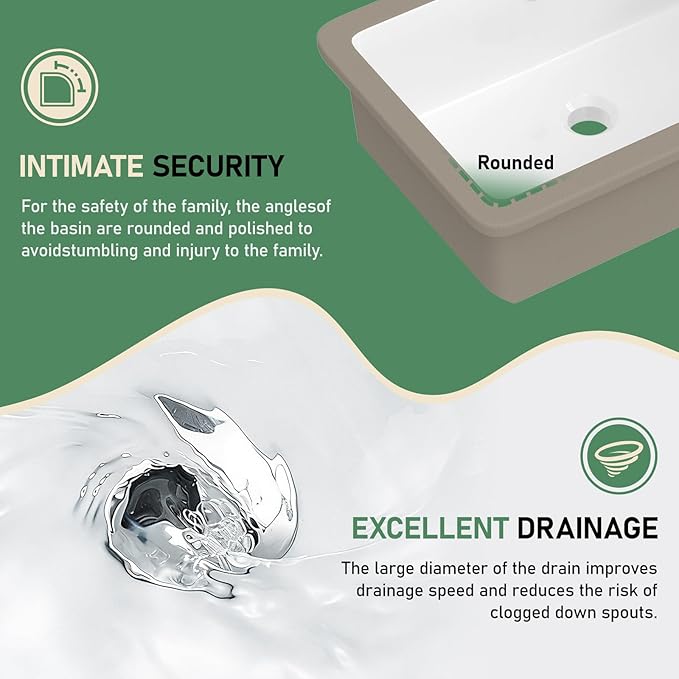 18x12 Inch Undermount Bathroom Sink with Rectangular Bottom White Ceramic Vessel Bathroom Sinks Vanity Classic Basin with Overflow