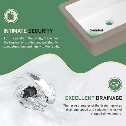 18x12 Inch Undermount Bathroom Sink with Rectangular Bottom White Ceramic Vessel Bathroom Sinks Vanity Classic Basin with Overflow