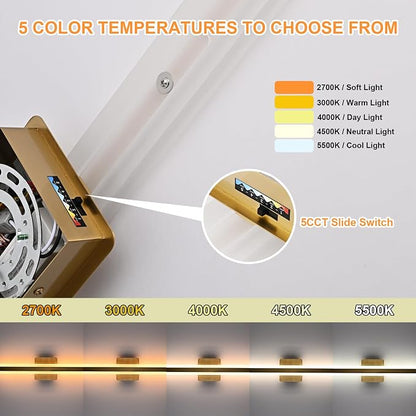 Modern Bathroom Vanity Light 24.0 Inch, 28W 5CCT Dimmable LED Vanity Light Bar, Brushed Brass LED Wall Sconces Bath Lighting Fixtures Over Mirror for Bathroom Cabinets Bedroom Living Room