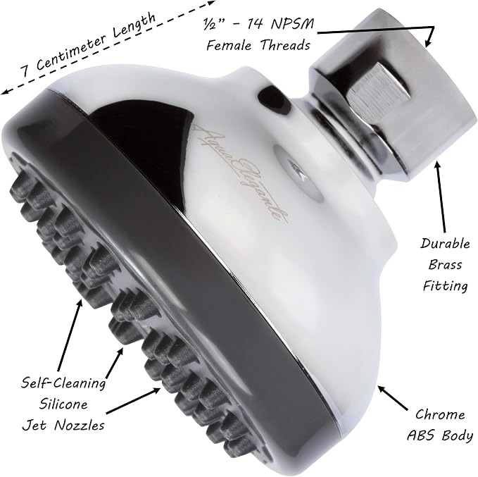 Aqua Elegante Pressure Boosting Shower Head - 2.5 GPM - Polished Chrome | 3 Inch Wall Mount, Water Saving Showerhead, Best For Low Flow Showers With Anti-Clog Nozzles & Adjustable Brass Fitting