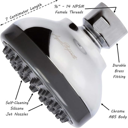 Aqua Elegante Pressure Boosting Shower Head - 2.5 GPM - Polished Chrome | 3 Inch Wall Mount, Water Saving Showerhead, Best For Low Flow Showers With Anti-Clog Nozzles & Adjustable Brass Fitting