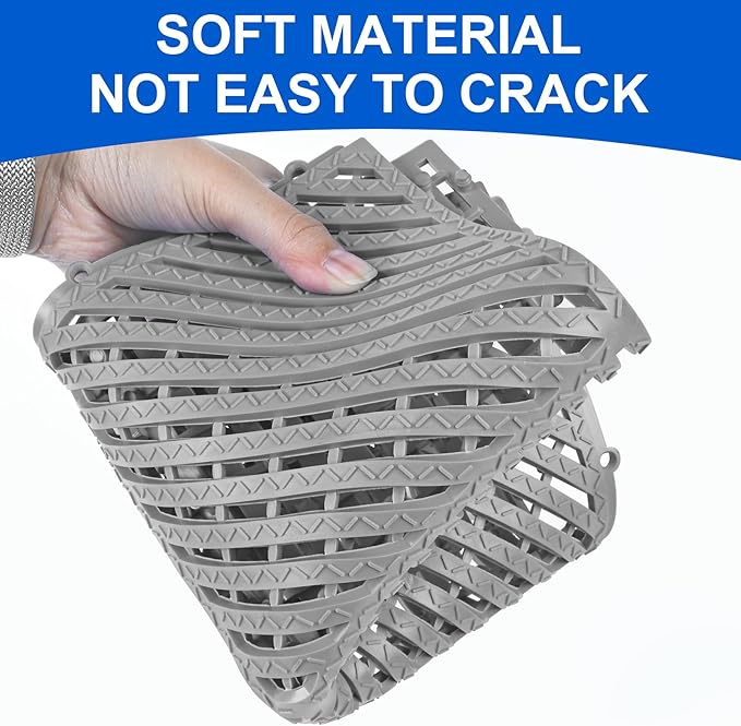 Modular Interlocking Cushion 12 Pack 11.8" x 11.8" Rubber Floor Tiles Non-Slip Splicing Drainage Mats for Deck, Pool, Shower, Patio, Balcony, Bathroom, Kitchen, Yard (Diagonal, Gray)