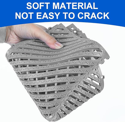Modular Interlocking Cushion 12 Pack 11.8" x 11.8" Rubber Floor Tiles Non-Slip Splicing Drainage Mats for Deck, Pool, Shower, Patio, Balcony, Bathroom, Kitchen, Yard (Diagonal, Gray)