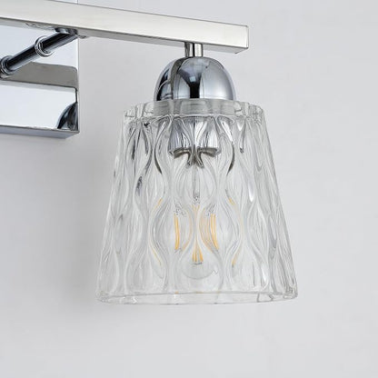 Mecgirn Stainless Steel Bathroom Vanity Light Over Mirror, 2 Light Polished Chrome Bathroom Light Fixtures with Textured Glass Shades, Modern Vanity Lighting Wall Mount
