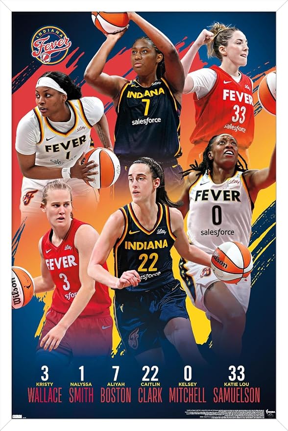 Trends International WNBA Indiana Fever -Team 24 Wall Poster, 34L x 22.4W, White Framed Version