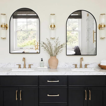 FGU Arched Bathroom Mirror for Over Sink 30"x20" Black Vanity Mirror | Wall Mounted, HD Tempered Shatter-Proof Glass, Rust-proof Arched Metal Frame, Arch Mirror for Bedroom, Living Room, Entryway