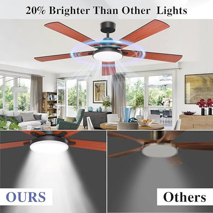 Ceiling Fans with Lights and Remote Control,Indoor/Outdoor Flush Mount Low Profile Commercial Reversible Dimmable Wood Grain Ceiling Fans for Living Room Patio Industrial Shop, 62 inch