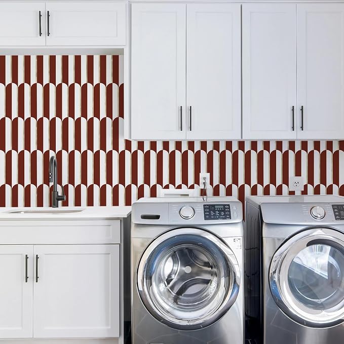 Vamos Tile Peel and Stick Backsplash Seamless Tile,Fish Scale,Matt,10-Sheet | 11.9''x10.8'',White & Red PVC+Light Gold Stick on Backsplash Tile for Kitchen & Bathroom & Laundry & Camper