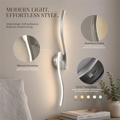 26 Inch LED Bathroom Vanity Light, Brushed Nickel, 5CCT | 26 Inch brushed nickel LED bathroom vanity light with 5CCT, 20%-100% dimming, hardwired horizontal/vertical mount
