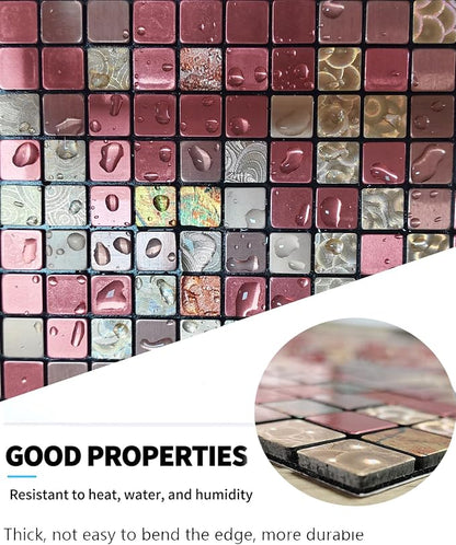 10 Sheets Peel and Stick Backsplash Tile for Kitchen, Self Adhesive wall Tiles, Stick on Bathroom Vanities, Fireplace Decor, Laundry Table (Red Mixed)