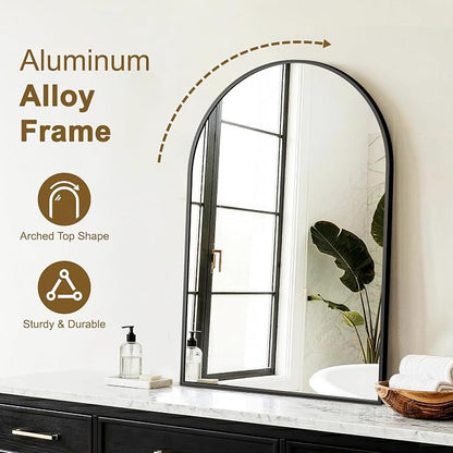 FGU Arched Bathroom Mirror for Over Sink 30"x20" Black Vanity Mirror | Wall Mounted, HD Tempered Shatter-Proof Glass, Rust-proof Arched Metal Frame, Arch Mirror for Bedroom, Living Room, Entryway