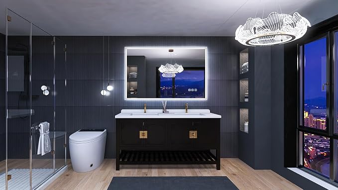 SBAGNO 24''x32'' LED Bathroom Mirror with Lights, Bathroom Vanity Wall Mirror with Bluetooth, Anti-Fog, Stepless Dimmable, 3 Colors, Tempered Glass Lighted Vanity Smart Mirror for Bathroom
