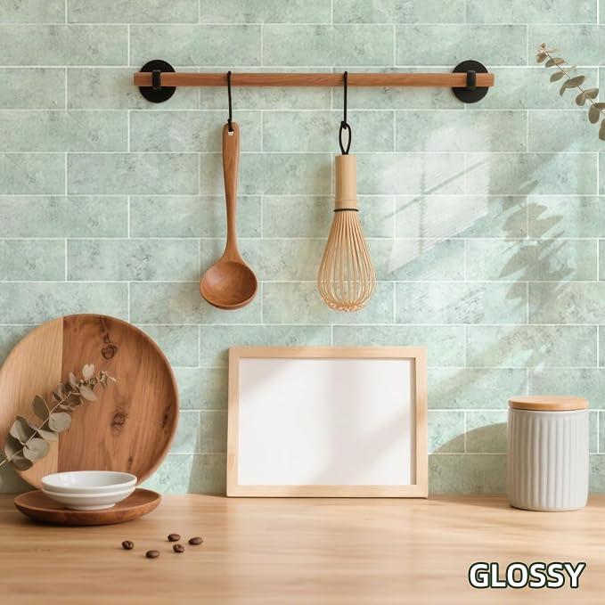 Tilingview 30 PCS Peel and Stick Backsplash Tile for Kitchen/Bathroom/Living Room, 3"x 9" Self-Adhesive Glossy Subway Tile for Backsplash, Matte Textures Tiles/Handmade Tiles (Light Green)