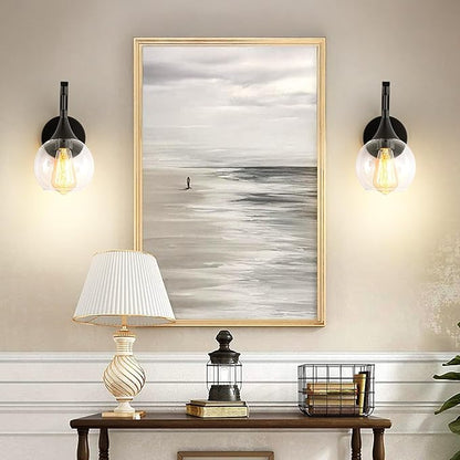 Black Wall Sconce Light, Modern Vanity Light Fixtures with 4.9 Inches Clear Glass Shade, Farmhouse Wall Lights for Living Room, Bedroom, Hallway