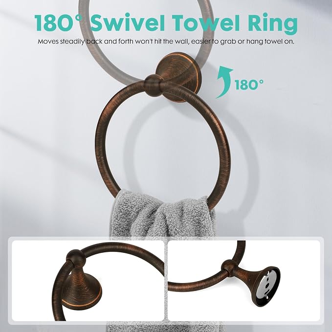 Antique 4 Piece Bathroom Hardware Accessories Set Oil Rubbed Bronze,24 Inch Towel Bar Set with Double Post Pivoting Toilet Paper Holder,Towel Rack Set Vintage,Bathroom Towel Holder Set Bronze