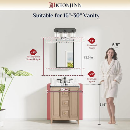 Keonjinn 16" x 24" Small Bathroom Mirrors for Over Sink, Black Metal Framed | Rectangle Mirrors for Wall, Small Bathroom Vanity Mirror, Tempered Glass, Square Corner, Suitable for Compact Apartment
