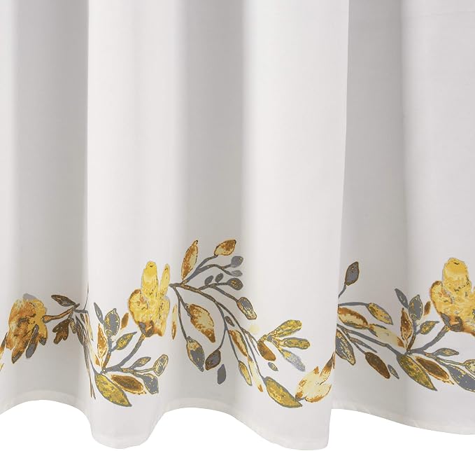 Lush Decor Tanisha Shower Curtain, 72" W x 72" L, Yellow & Gray - Golden Yellow Flower Vine Print - Beautiful & Elegant Floral Shower Curtain - Modern Farmhouse & Cottage Bathroom Decor