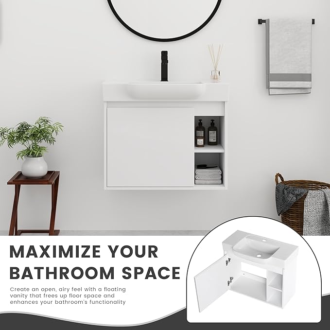 28" Floating Bathroom Vanity with Sink Combo,28 Inch Floating Vanity,Modern Single Sink Bathroom Vanity Combo,White Wall Mounted Cabinet Set