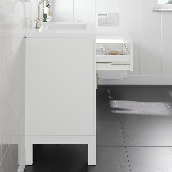 Eviva Cambridge 24 in. White Single Sink Bath Vanity with Quartz Top and Undermount Porcelain Sink