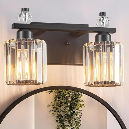 Bathroom Vanity Lights 2-Light Sand Black Modern Crystal Vanity Light Fixtures Over Mirror Crystal Bathroom Vanity Lighting Fixtures
