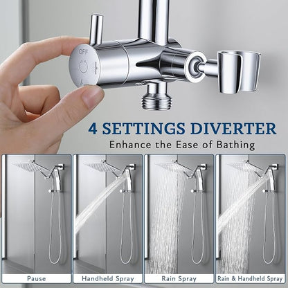 G-Promise All Metal Shower Diverter with Low Handheld Holder (Chrome) | 6 Inch Downward-Extend Bracket for All Heights, 4 Spray Modes with Pause Mode, Anti-Leak, Easy Install, Universal Replacement