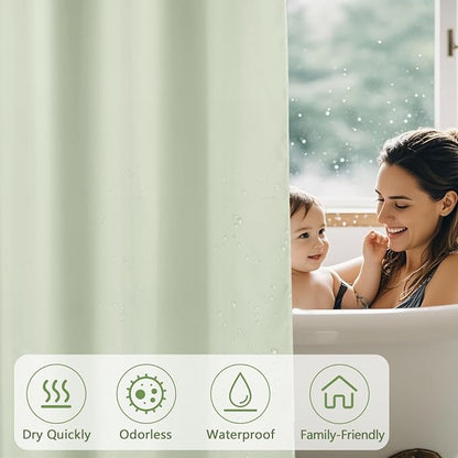 Seenus Waterproof Fabric Shower Curtain Liner with 3 Extra-Large Magnets, 72 x 72 inch Washable Cloth Shower Liner Hotel Quality, Pastel Green Lightweight Shower Curtain for Bathroom
