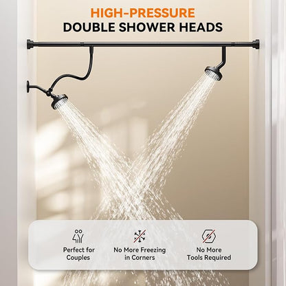Dual Shower Head for Couples, Double Showerheads (Black) | High Pressure, Two Showerhead System Fit 2 Person People, Birthday Gifts for Women Men, Spa-Like, Segmented Design