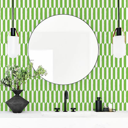 Vamos Tile Peel and Stick Backsplash Seamless Tile,Fish Scale,Matt,10-Sheet | 11.9''x10.8'',White & Grass Green PVC+Light Gold Stick on Backsplash Tile for Kitchen & Bathroom & Laundry & Camper
