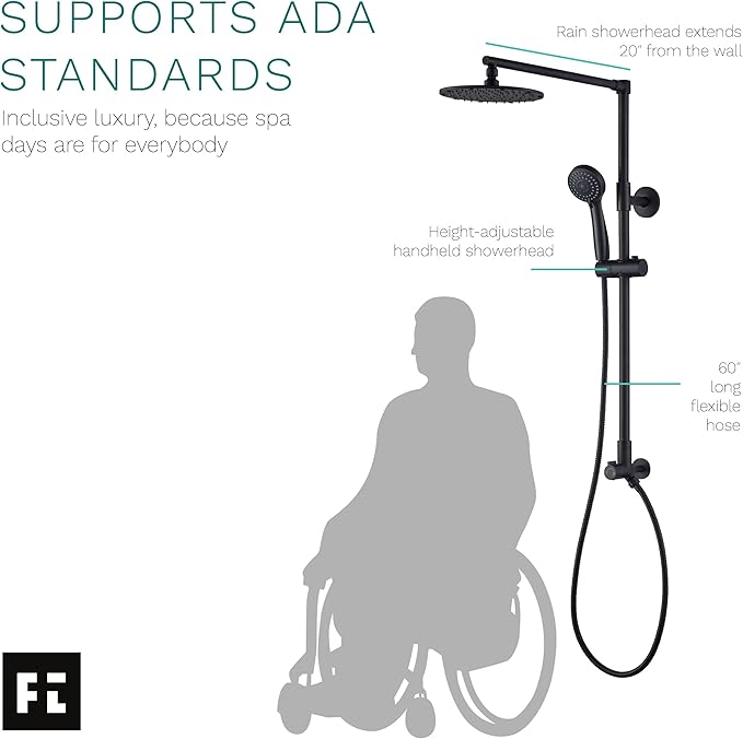 Fennocasa Polaris 3 Rain Shower System, 8” Rainfall Shower Head and Handheld Shower Combo, includes 3-Setting Handheld Spray, Height Adjustable Shower Wand Holder, 60” Hose (1.8 GPM Matte Black)