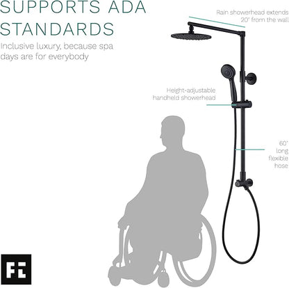 Fennocasa Polaris 3 Rain Shower System, 8” Rainfall Shower Head and Handheld Shower Combo, includes 3-Setting Handheld Spray, Height Adjustable Shower Wand Holder, 60” Hose (1.8 GPM Matte Black)