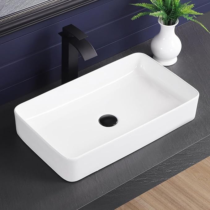 Vessel Sink 24"x14" Rectangular Bathroom Sink Modern White Porcelain Ceramic Above Counter Drop-in Vanity Sink for Bathrooms Art Basin