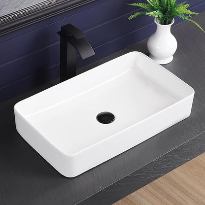 Vessel Sink 24"x14" Rectangular Bathroom Sink Modern White Porcelain Ceramic Above Counter Drop-in Vanity Sink for Bathrooms Art Basin