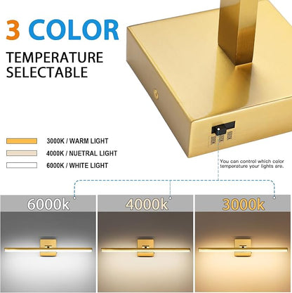 LED Bathroom Vanity Light, Modern Bathroom Light Fixture Over Mirror (3000K/4000K/6000K, Dimmable), Vanity Light Bar with Angle Adjustable, 24 Inch, Brass