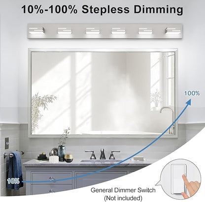 LED Modern Bathroom Vanity Light Fixtures, 6-Light 40-inch Dimmable Brushed Nickel Vanity Lights for Bathroom Lighting Fixtures Over Mirror, with 350° Rotatable Acrylic Heads (Cool White 6000K)