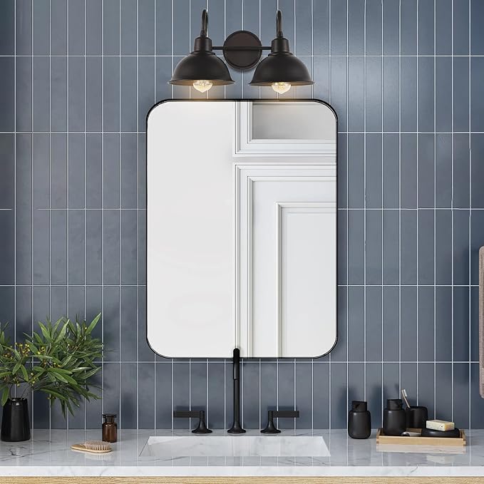 JONATHAN Y 18" Oil Rubbed Bronze Farmhouse Industrial 1-Light LED Vanity Wall Sconce for Bathroom Mirror Kitchen, Metal Shade, Dimmable Vintage Lighting, LED Bulb Included (JYL7482B)