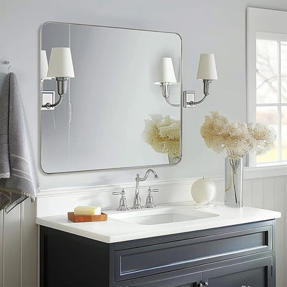 Chrome Bathroom Mirrors for Over Sink, 30x30 Inch Polished Silver Mirror for Wall, Square Metal Framed Vanity Mirror -Modern Clean Design with Superior Stainless Steel Frame