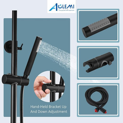 Aolemi Outdoor Shower SUS304 Outside Kit Handheld Tub Spout Matte Black | 8 Inch Head, Handheld Spray, Swivel Tub Faucet, Adjustable Height,Outside Exposed Shower Fixture,Single Handle,Wall Mount