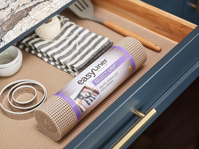 EasyLiner Select Grip Shelf Liner - Easy to Install & Cut to Fit - Non Slip, Non Adhesive, Drawer Shelf & Cabinet Liner for Kitchen, Bathroom, Pantry Cupboards - 12in. x 10ft. - Beige - 6 Rolls