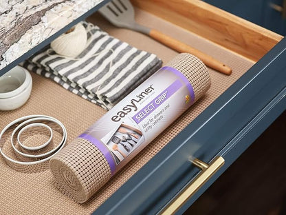 EasyLiner Select Grip Shelf Liner - Easy to Install & Cut to Fit - Non Slip, Non Adhesive, Drawer Shelf & Cabinet Liner for Kitchen, Bathroom, Pantry Cupboards - 12in. x 10ft. - Beige - 6 Rolls