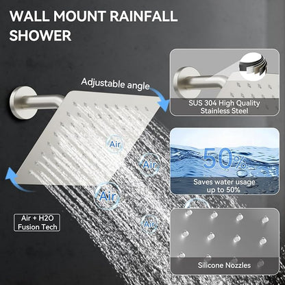Shower System with Body Jets, Bostingner Four Modes Shower Faucet Sets with Handheld Spray 2 Ways, 4Pcs Shower Body Jets in Wall,10"+6" Rain Shower Head,Brushed Nickel Shower Sets Complete