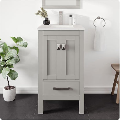 Eviva London 20 Inch Bathroom Vanity with Sink - Grey Vanity Bathroom, Porcelain Sink and Quartz Countertop, Freestanding 20 Vanity with Sink Combo, Ideal Bathroom Vanities for Home Decor