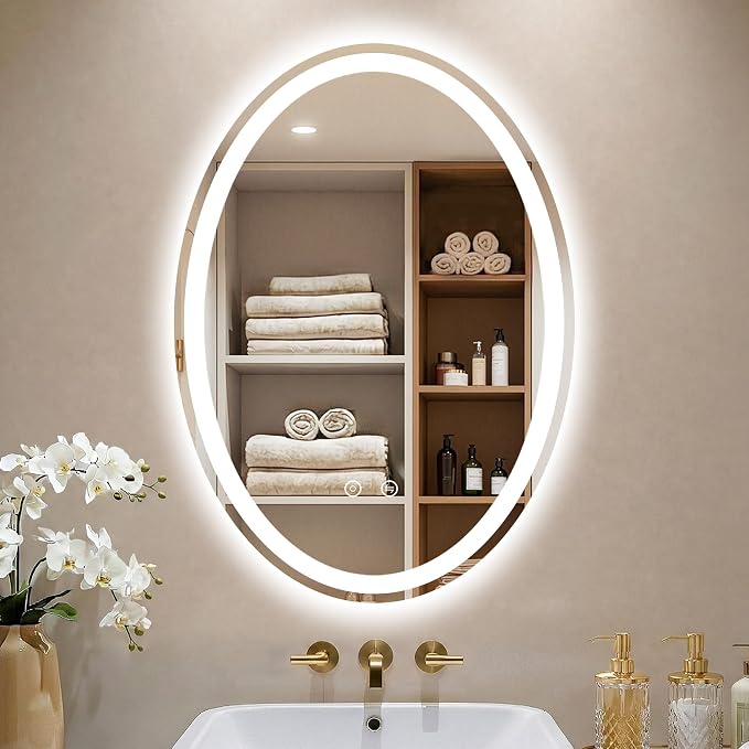 Oval LED Mirror for Bathroom,20x28 Lighted Vanity Mirror with Lights | Smart Anti-Fog, Dimmable 3 Color Modes, Backlit+Frontlit, Memory Function, HD Tempered Glass,Touch Sensor,Horizontal/Vertical